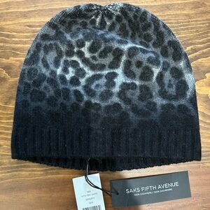 Saks Fifth Avenue Black and Gray Animal Print Beanie